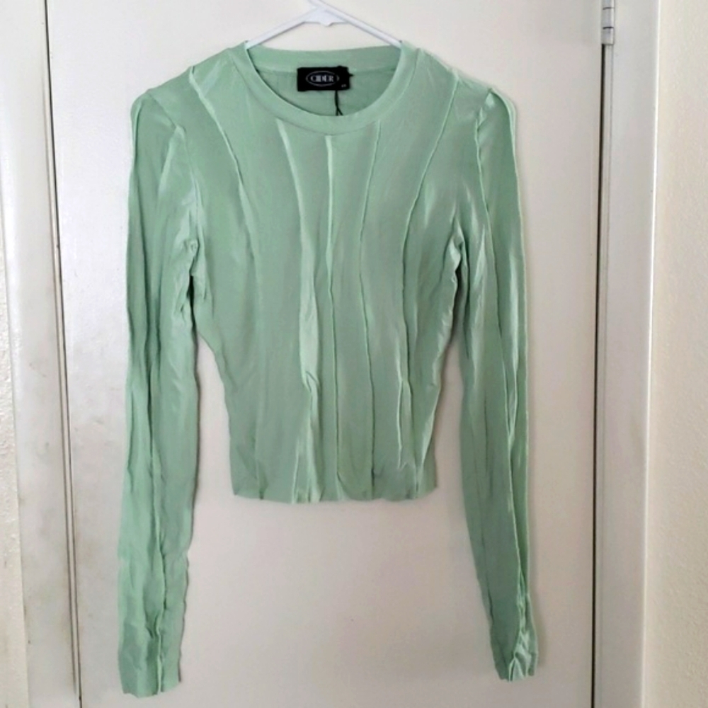 Cider Long Sleeve Surplice Ribbed Crop Top Size XS Light Green